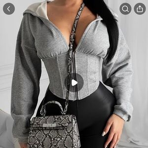 Gray Zip Up Crop Hoodie
